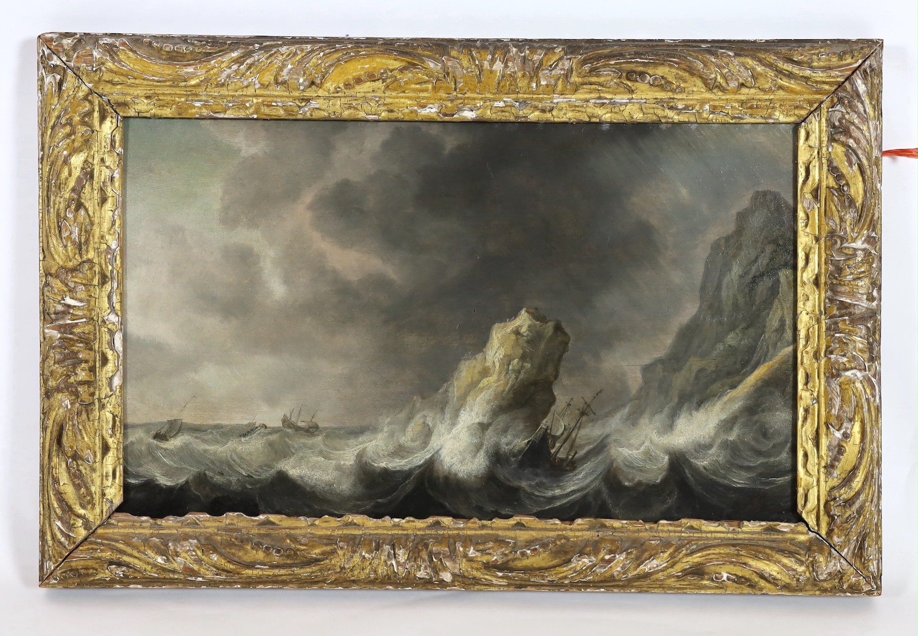 Jan Porcellis (Dutch, c.1584-1632) Shipping in stormy seasoil on panel34 x 58cms. Provenance: - Image 2 of 3
