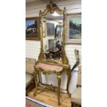 A Victorian carved giltwood and composition pier table and mirror, width 108cm, depth 46cm, height