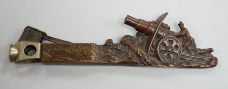 An early 20th century Austrian bronze cigar cutter cast with an artillery cannon 19.5cm long