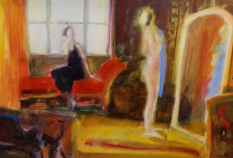 John Scarland (b.1947), oil on board, 'The Mirror', signed, 80 x 120cm