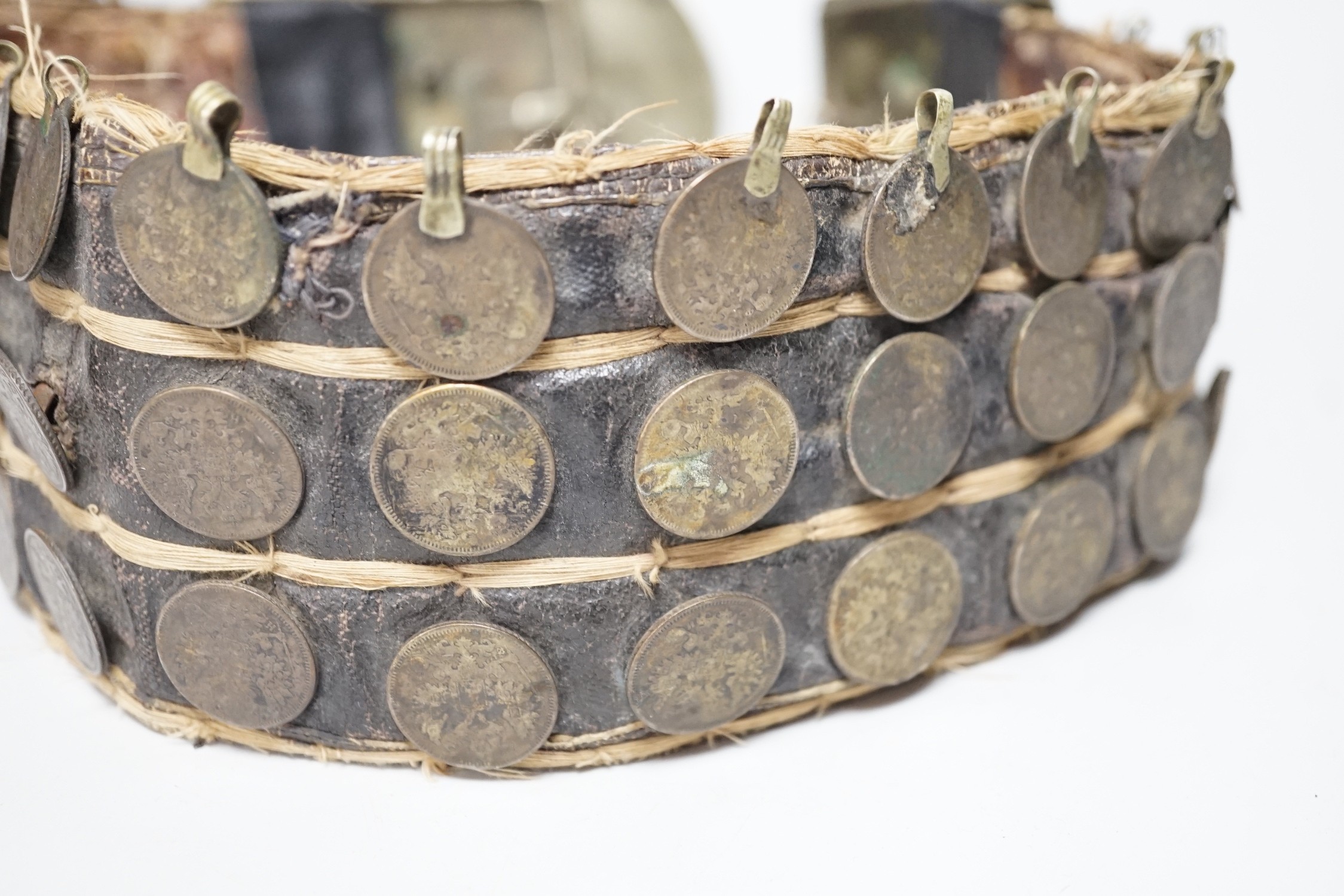 A 19th century Afghan belt, Russian coin mounted - Image 7 of 7