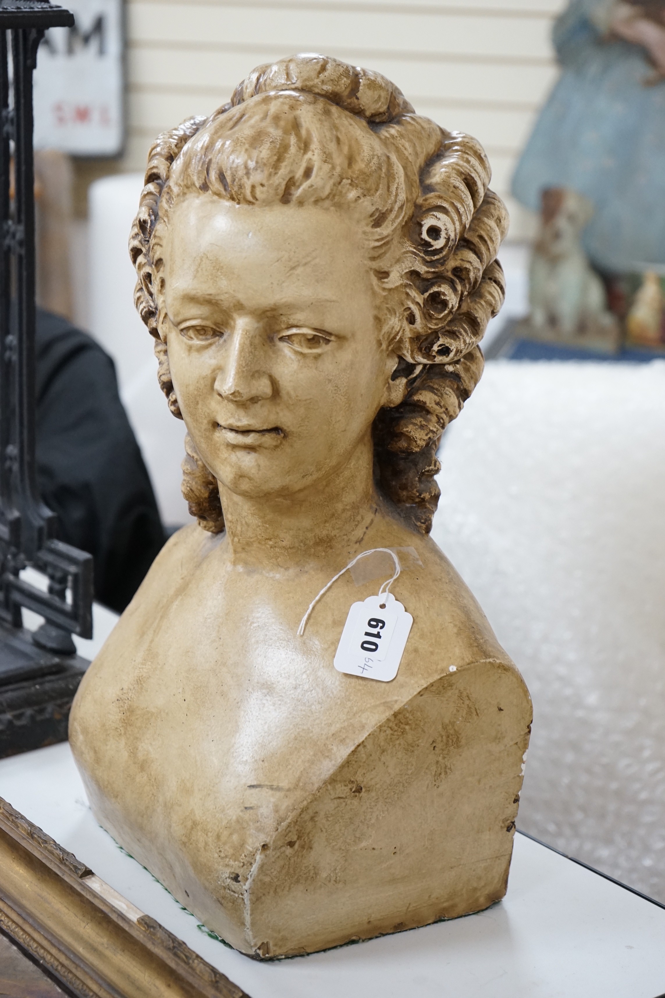 A washed plaster bust of a lady, 50cm tall - Image 2 of 2