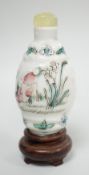 A Chinese famille rose snuff bottle, decorated with rams, Qianlong mark, 1850-1900, 6.7 cm high