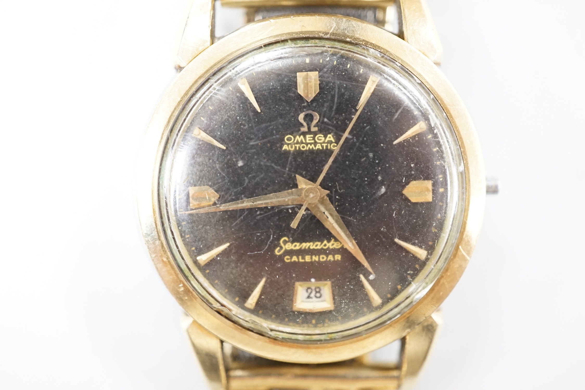 A gentleman's steel and gold plated Omega Seamaster Calendar automatic black dial wrist watch, - Image 2 of 4