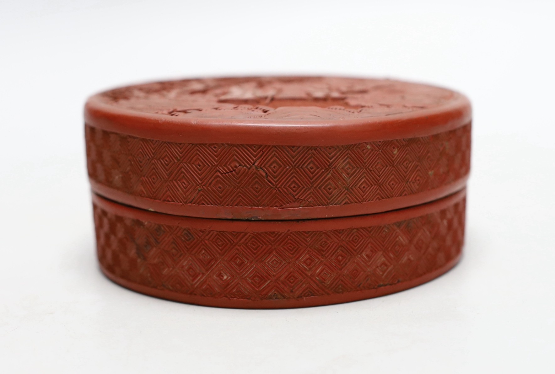 A 19th century Chinese cinnabar lacquer box and cover, 13cm diameter - Image 2 of 4