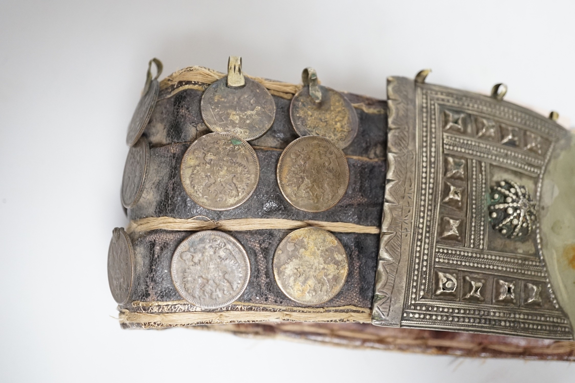 A 19th century Afghan belt, Russian coin mounted - Image 4 of 7