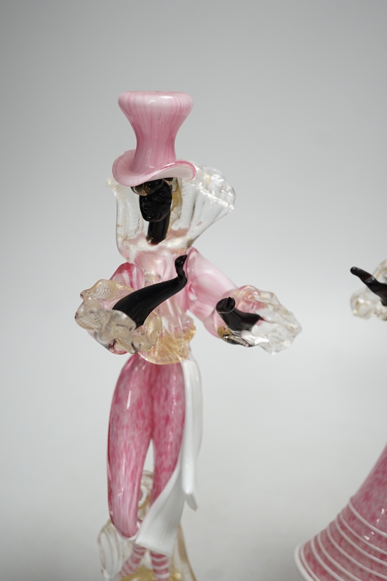 A pair of pink Italian glass Murano dancing figurines. Tallest 28cm - Image 2 of 4