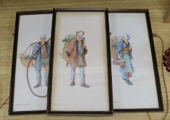 Takashi Nakayama (Japanese, 1893-1978), three watercolours, Studies of peasants carrying baskets
