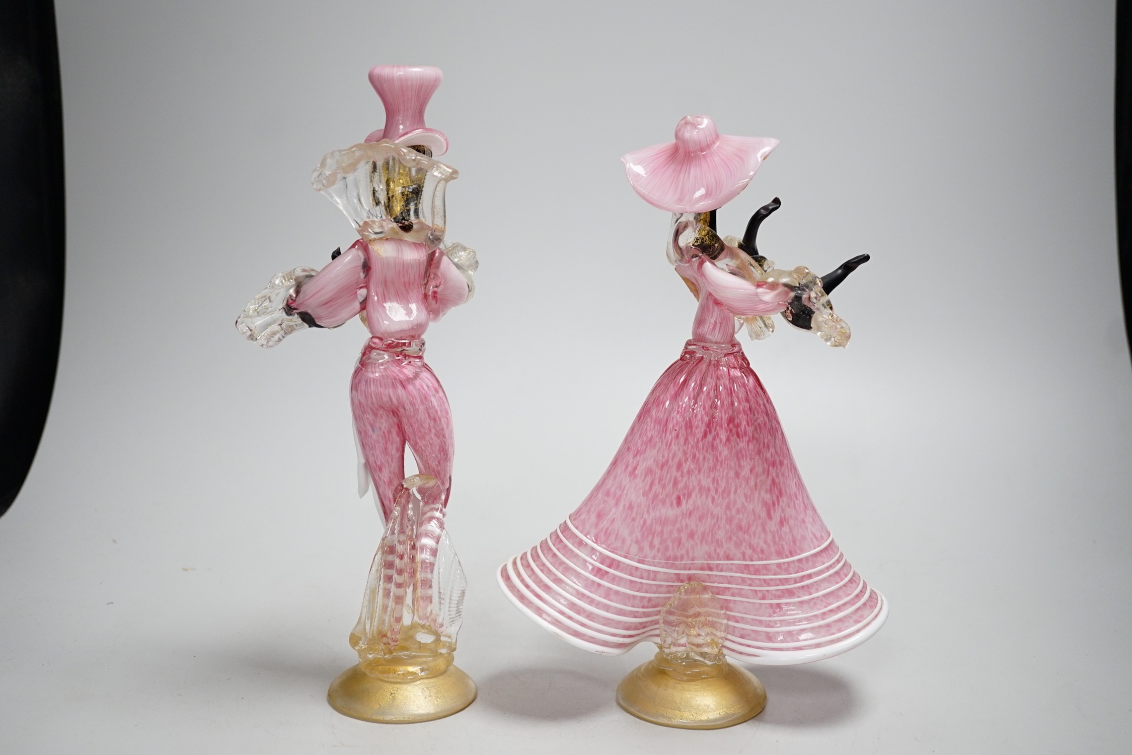 A pair of pink Italian glass Murano dancing figurines. Tallest 28cm - Image 4 of 4