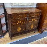 A 19th century Dutch mahogany and marquetry side cabinet width 99cm, depth 49cm, height 87cm