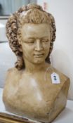 A washed plaster bust of a lady, 50cm tall