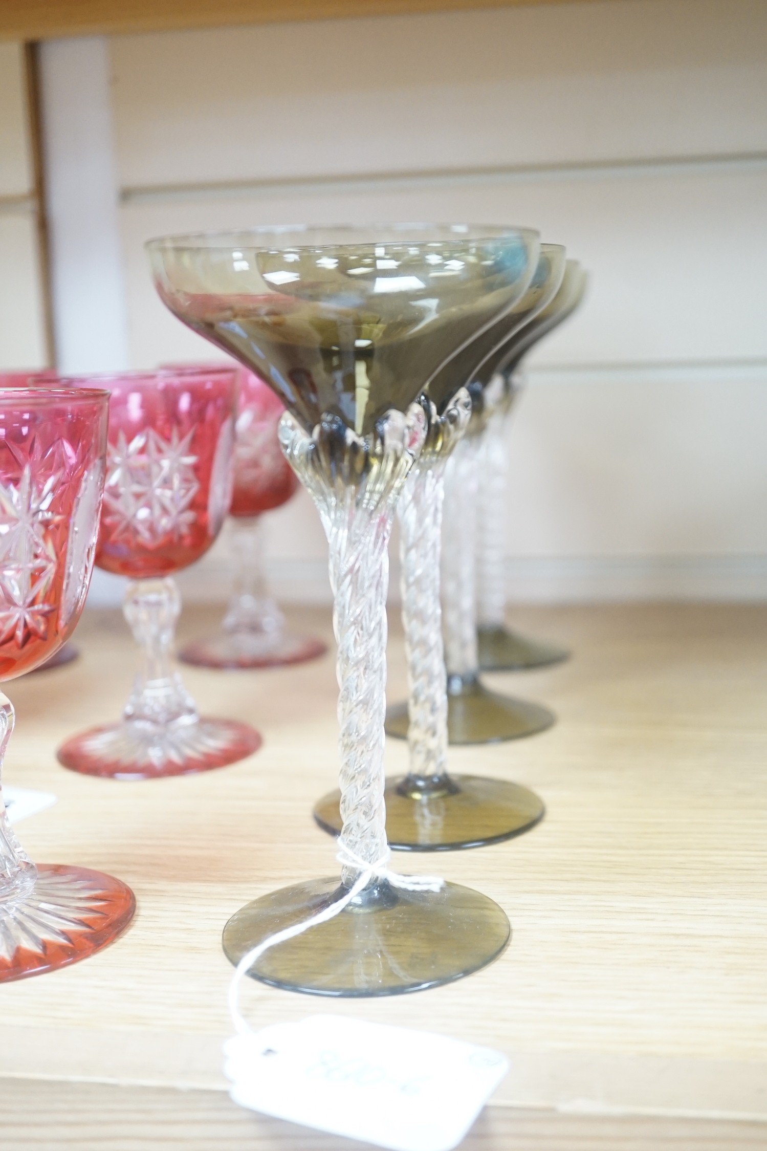 Six cranberry flashed glasses and four others - Image 4 of 5