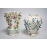 An 18th century Chelsea pot pourri vase, red anchor period, encrusted and painted with leaves and