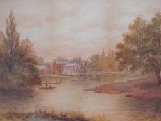 English School, watercolour, River landscape, 30 x 45cm and an earlier watercolour signed J, Hill,