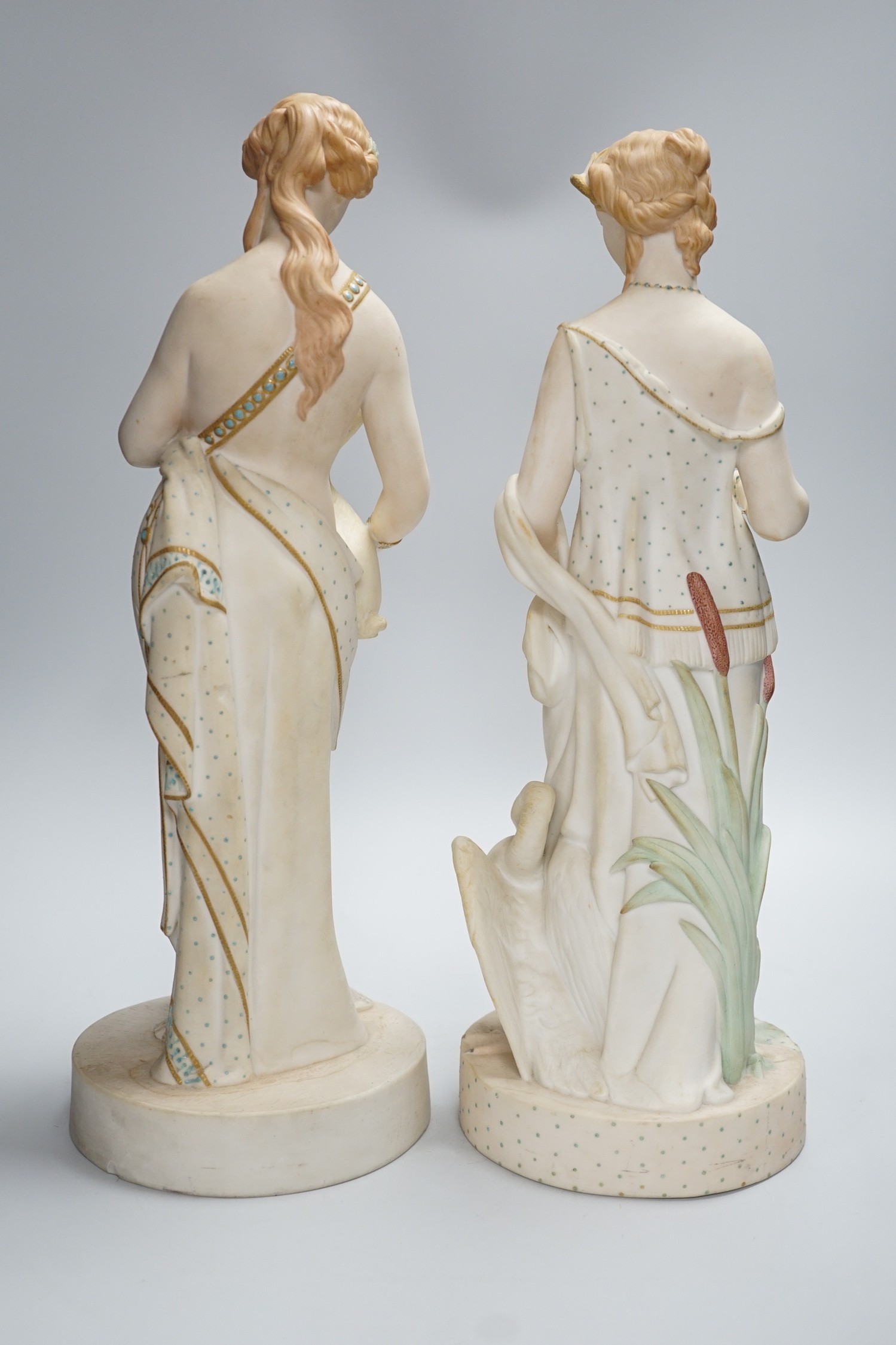 A pair of large W H Goss bisque classical female figures, one with lamb, the other Leda and the - Image 5 of 9