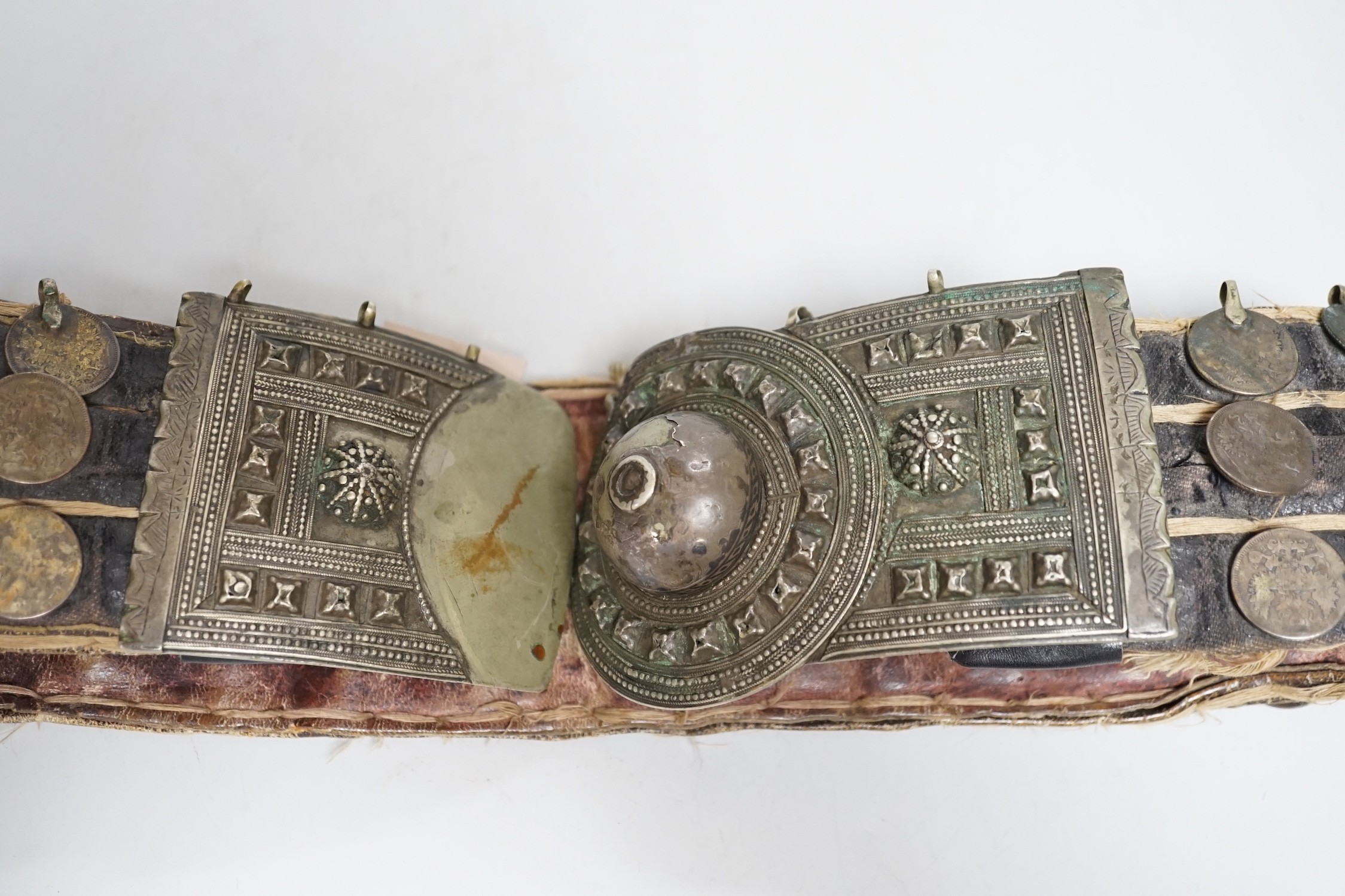 A 19th century Afghan belt, Russian coin mounted - Image 2 of 7