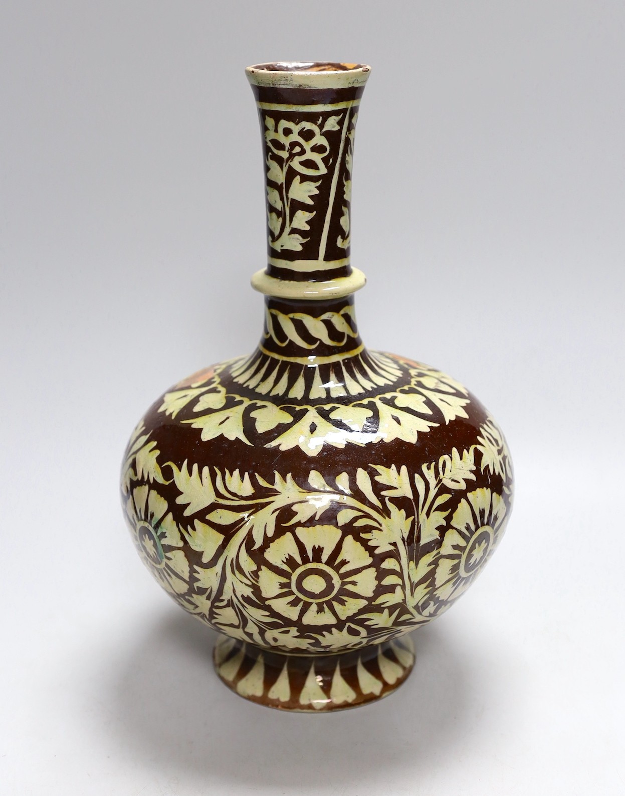 A Swiss/German 19th century glazed terracotta vase. 30.5cm tall