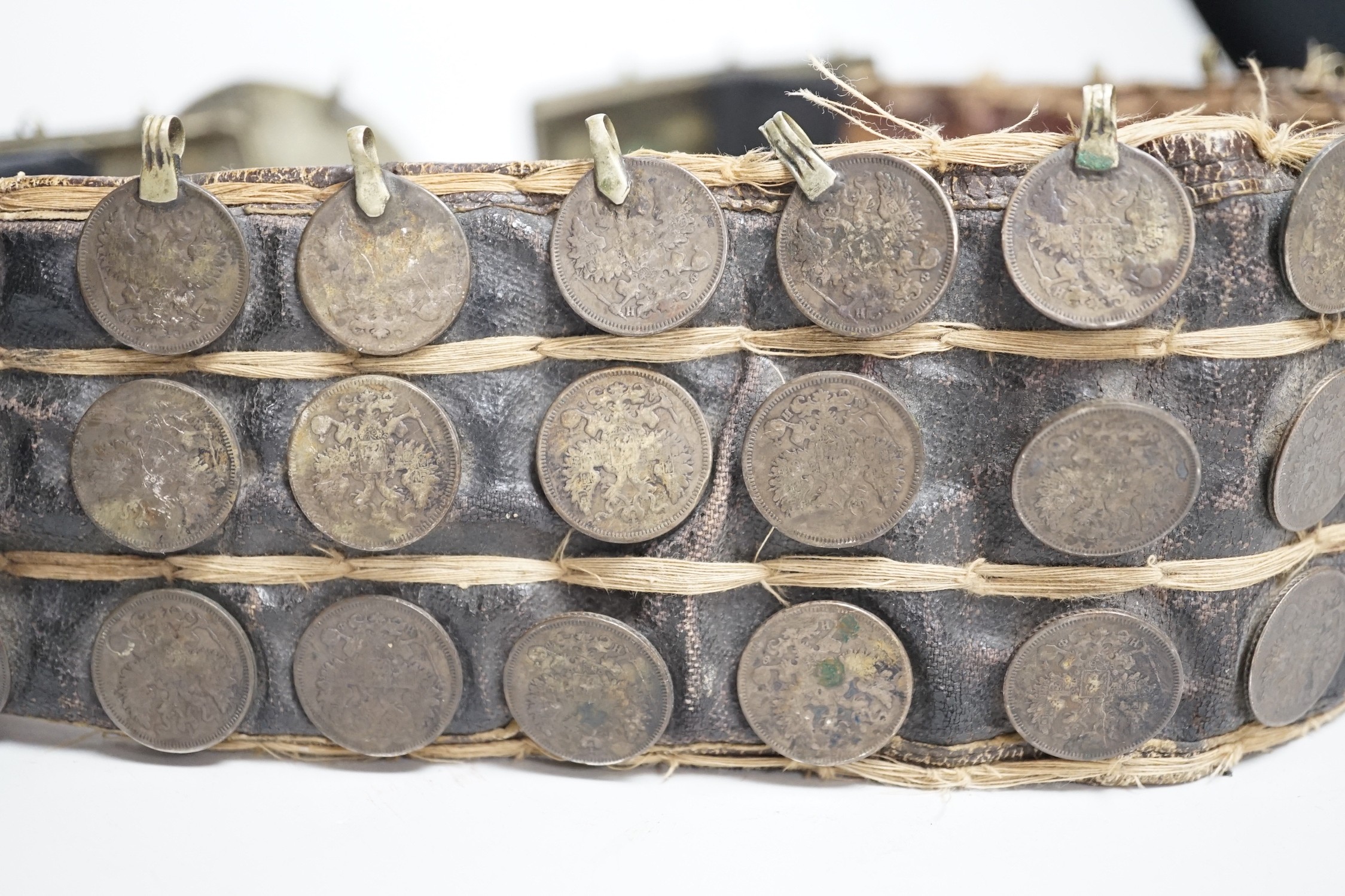 A 19th century Afghan belt, Russian coin mounted - Image 6 of 7