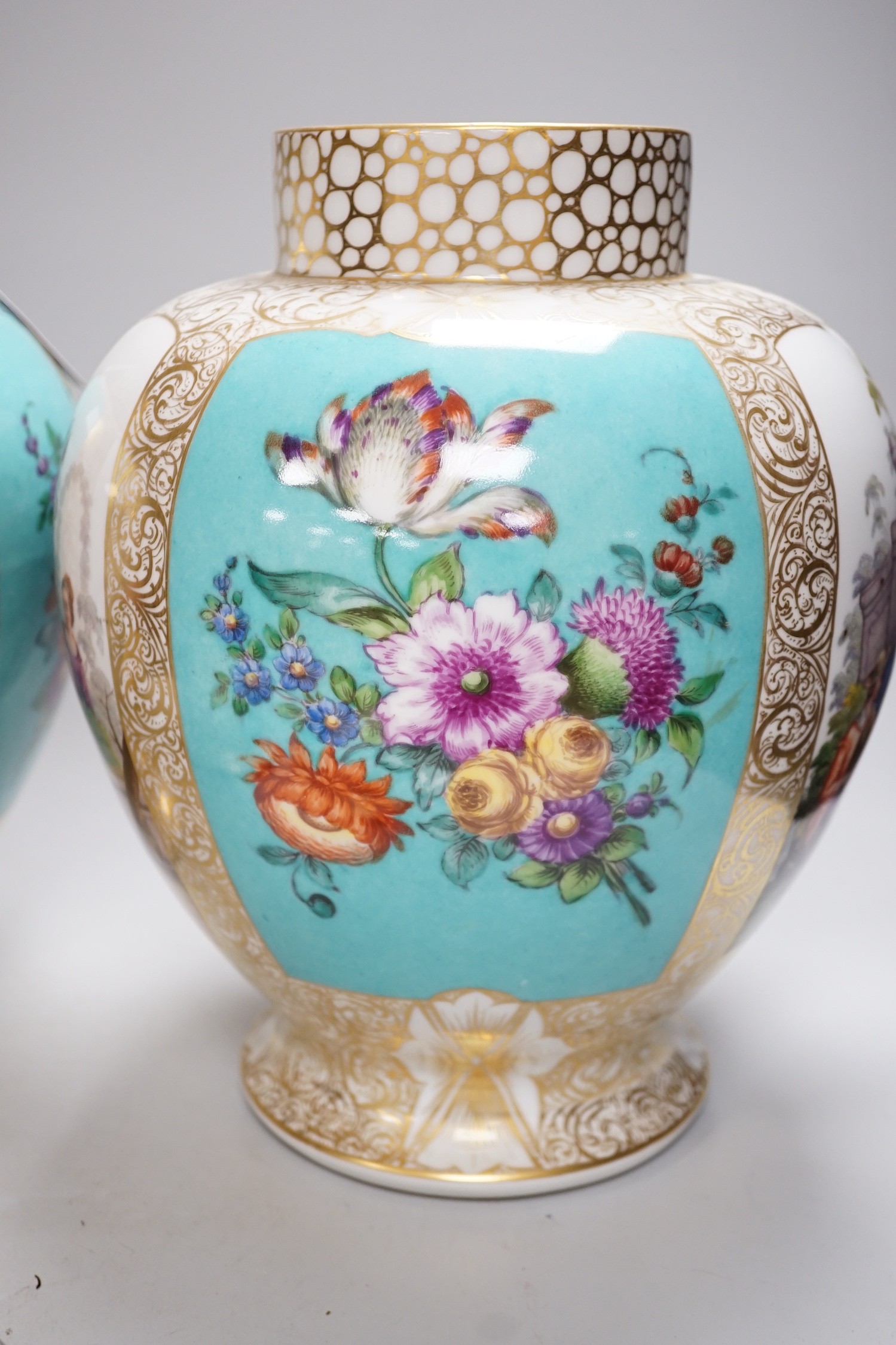 A pair of large Helena Wolfsohn, Dresden porcelain ovoid vases and covers, 43cm - Image 9 of 9