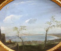 Neapolitan School, oil on card, View of the Bay of Naples, oval, 35 x 45cm