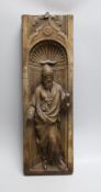 A religious cast plaster figure in niche, numbered 2362. 53cm tall