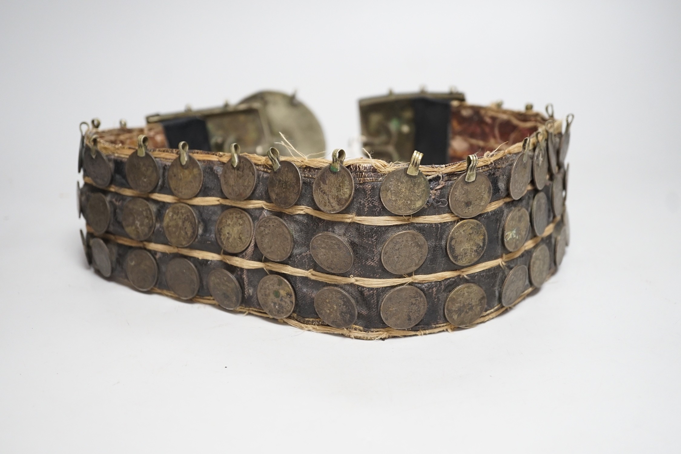A 19th century Afghan belt, Russian coin mounted - Image 5 of 7