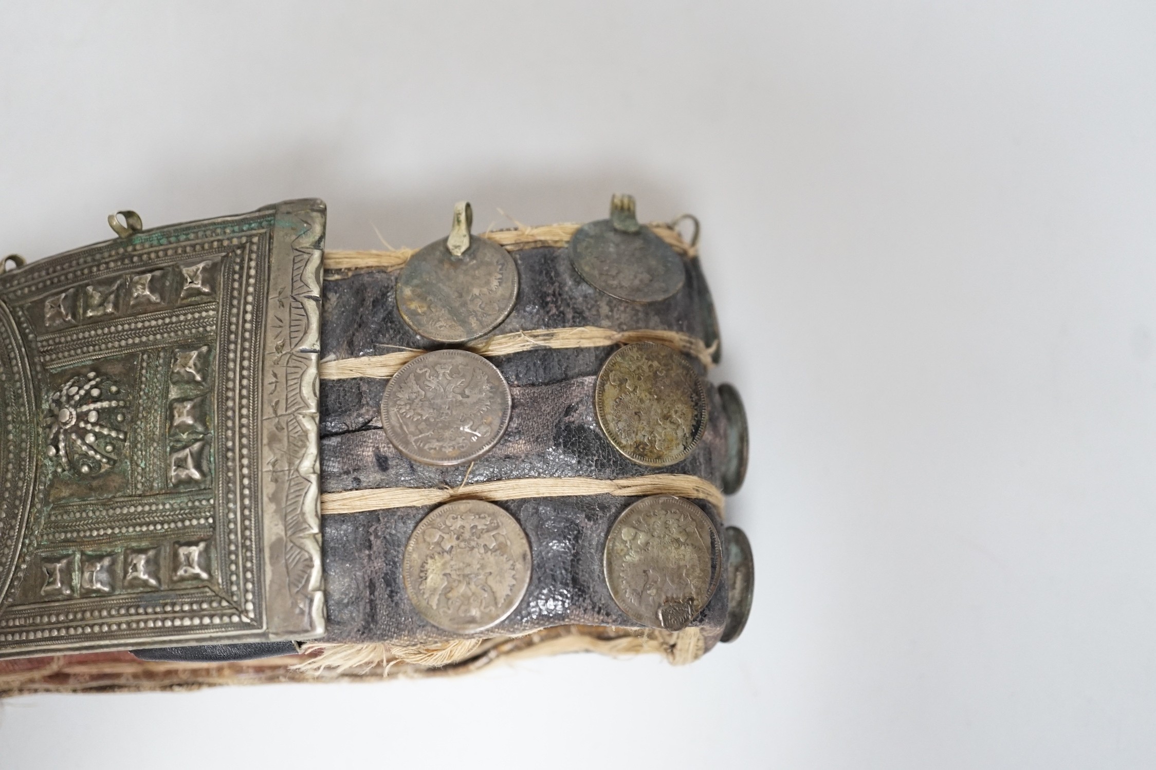 A 19th century Afghan belt, Russian coin mounted - Image 3 of 7