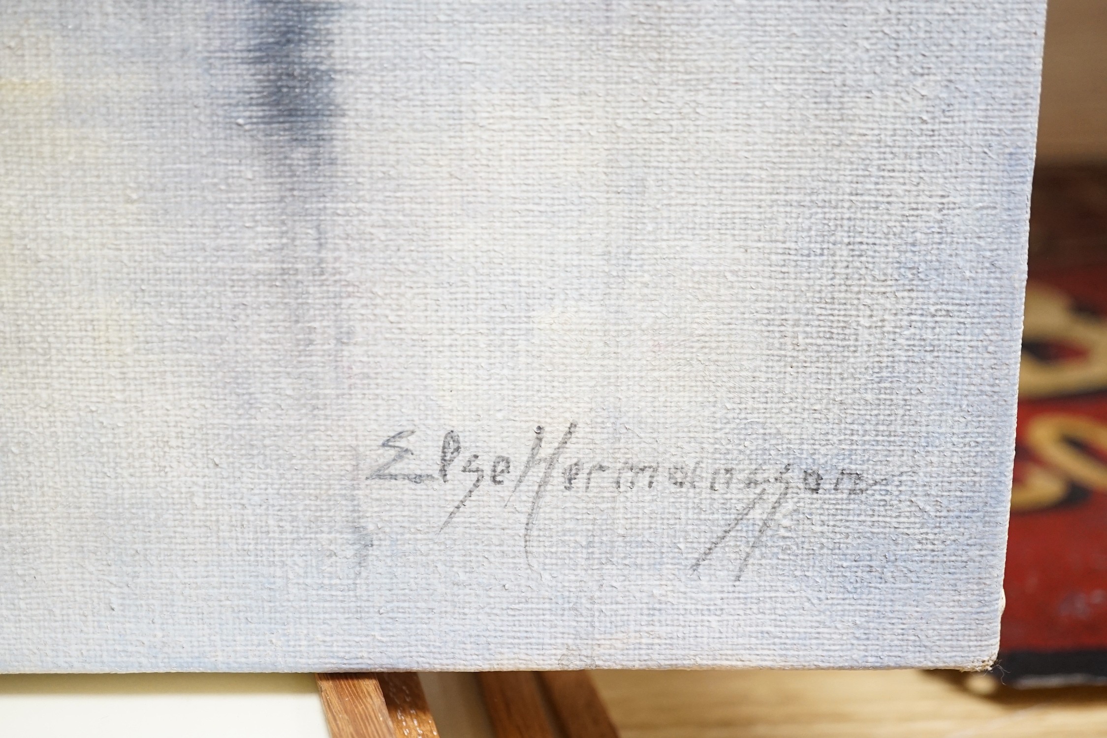 Else Charlotte Hermansson (1900-), oil on canvas, Shipping in harbour, signed, 42 x 39cm, unframed - Image 3 of 4