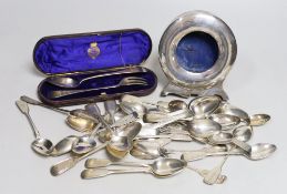 A set of eleven Victorian silver fiddle pattern teaspoons, Elizabeth Eaton, London, 1854/5, assorted