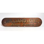 Hilliard & Co Ltd, Barge Owners’, an original painted mahogany sign. 40cm wide