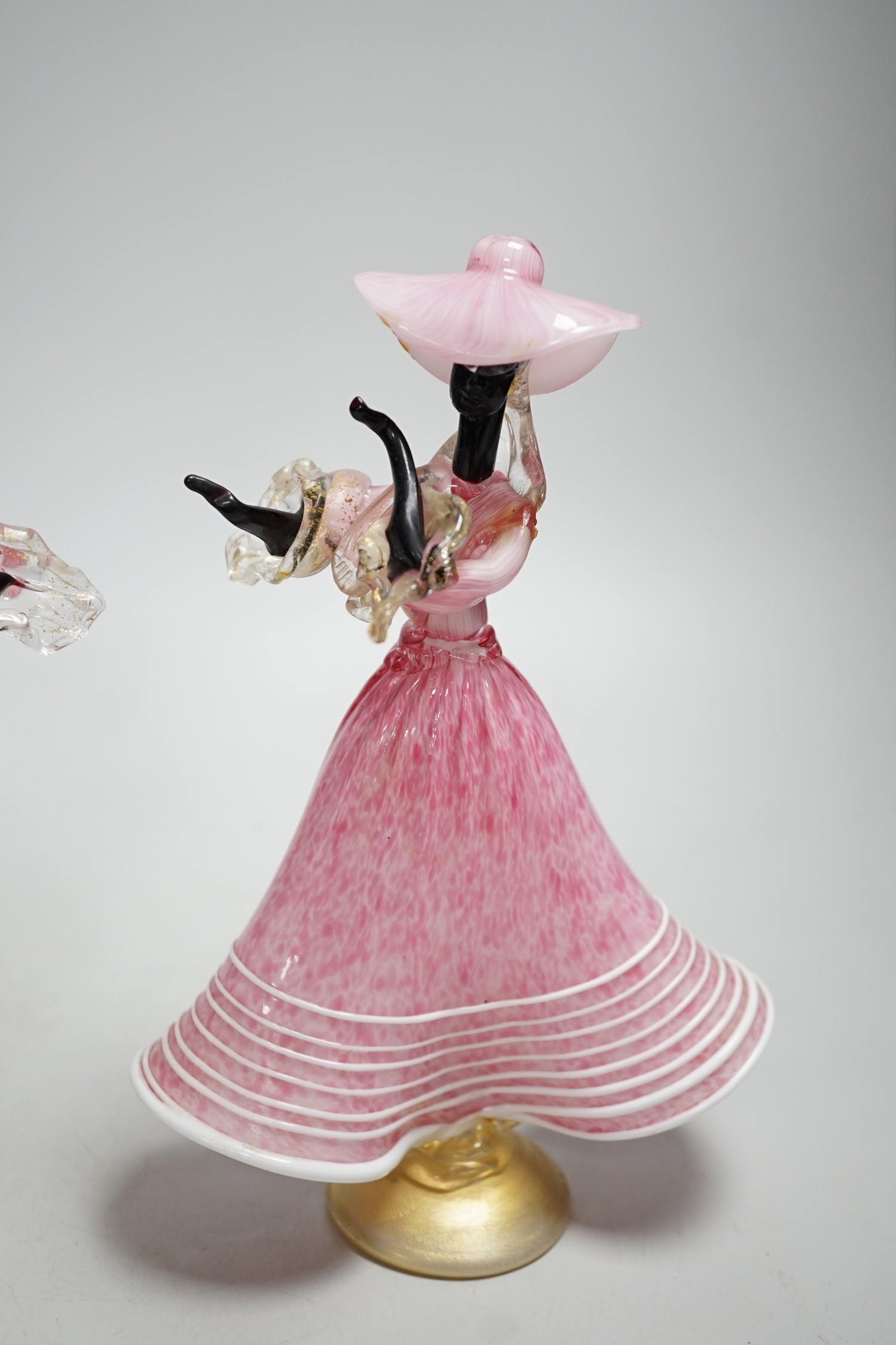 A pair of pink Italian glass Murano dancing figurines. Tallest 28cm - Image 3 of 4