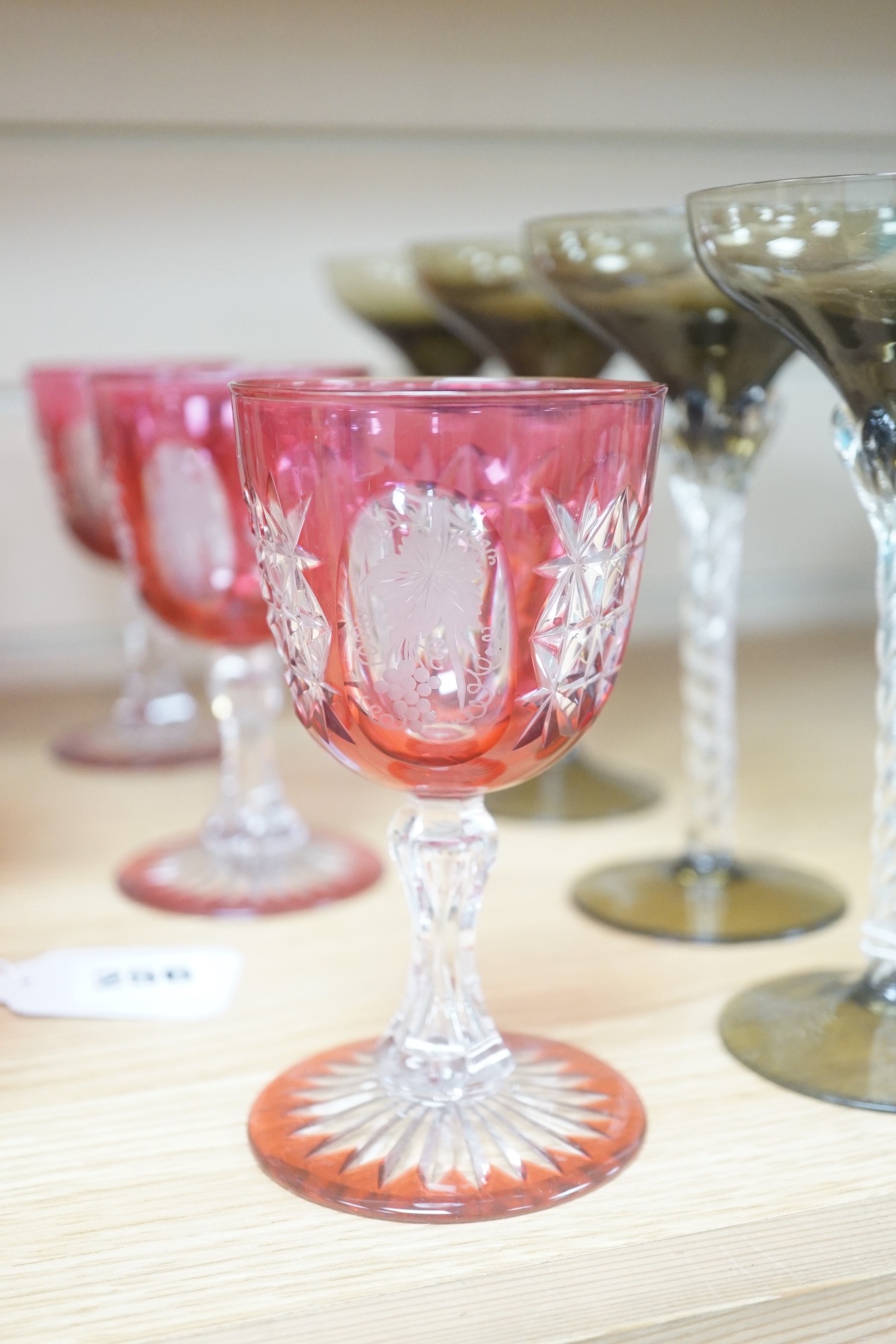 Six cranberry flashed glasses and four others - Image 5 of 5