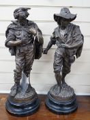 A pair of large early 20th century French spelter figures. 65cm tall