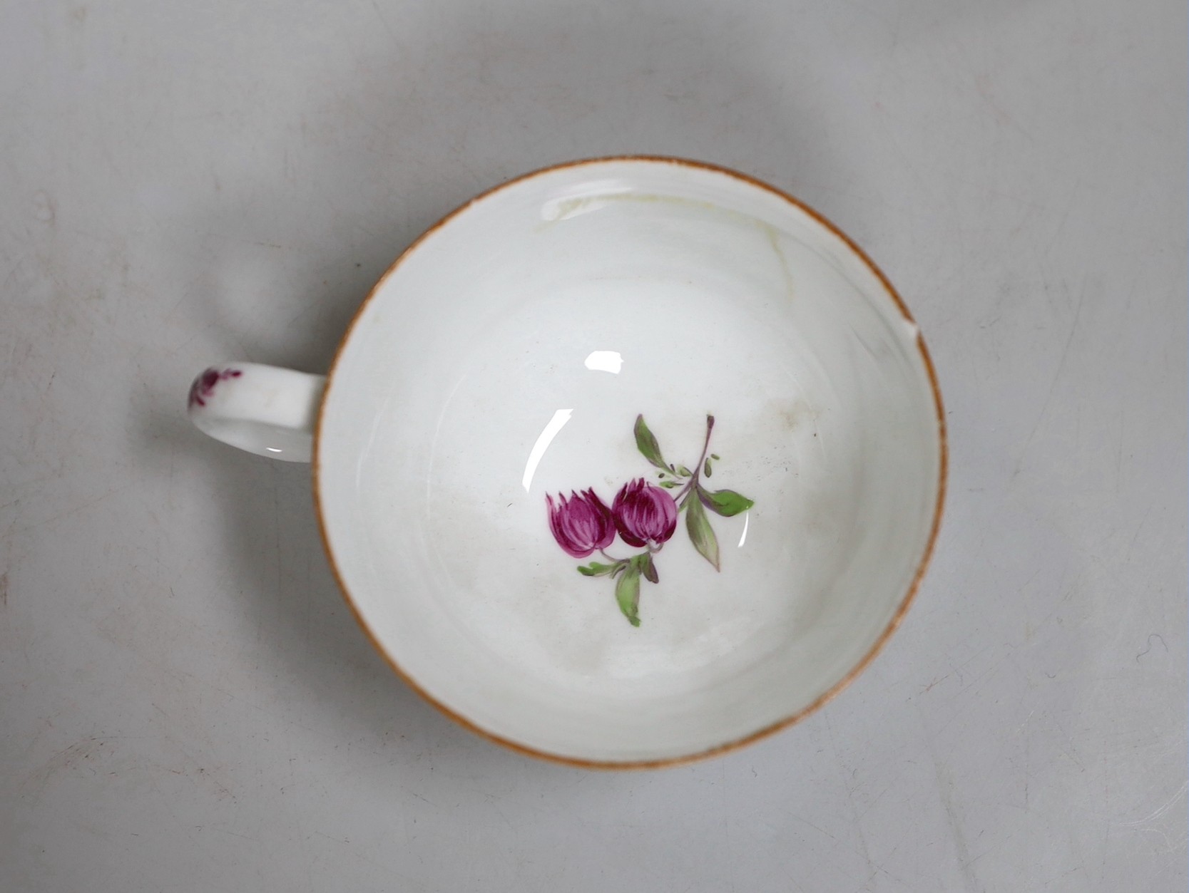 A Meissen dot period flower painted cup and saucer, c.1770 - Image 3 of 6