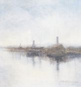 Else Charlotte Hermansson (1900-), oil on canvas, Shipping in harbour, signed, 42 x 39cm, unframed