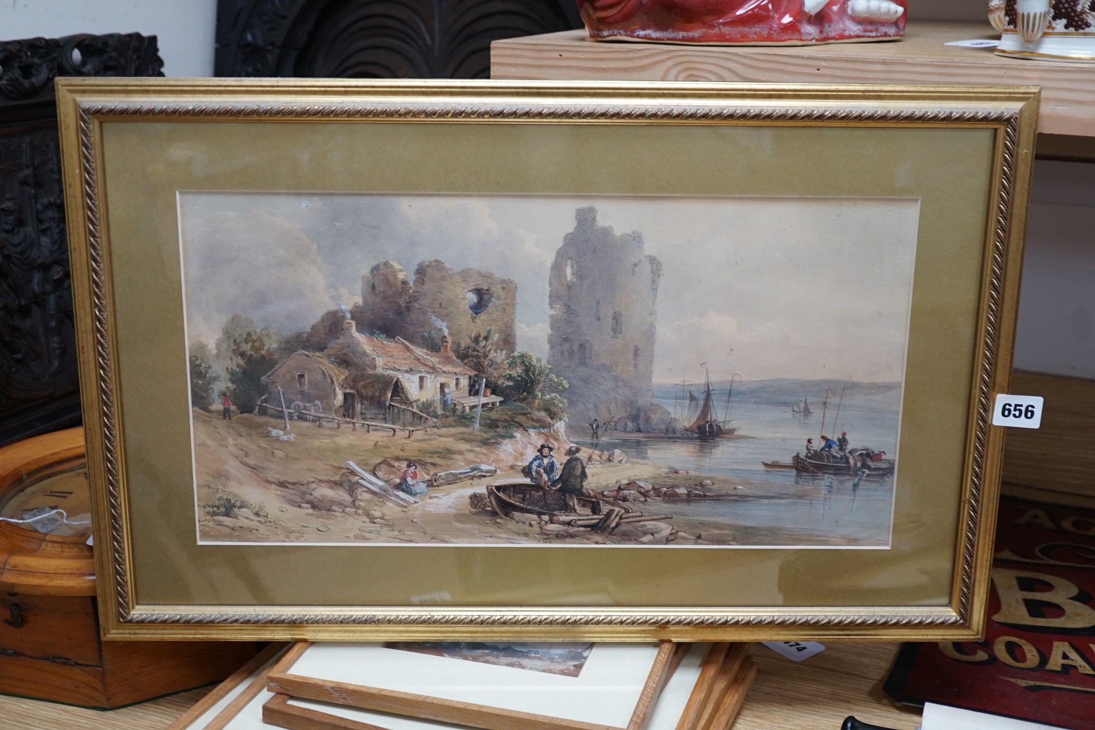 Louis Laurent Razé (1805-1872), watercolour, 'Flint Castle', inscribed verso, 24 x 48cm - Image 2 of 4