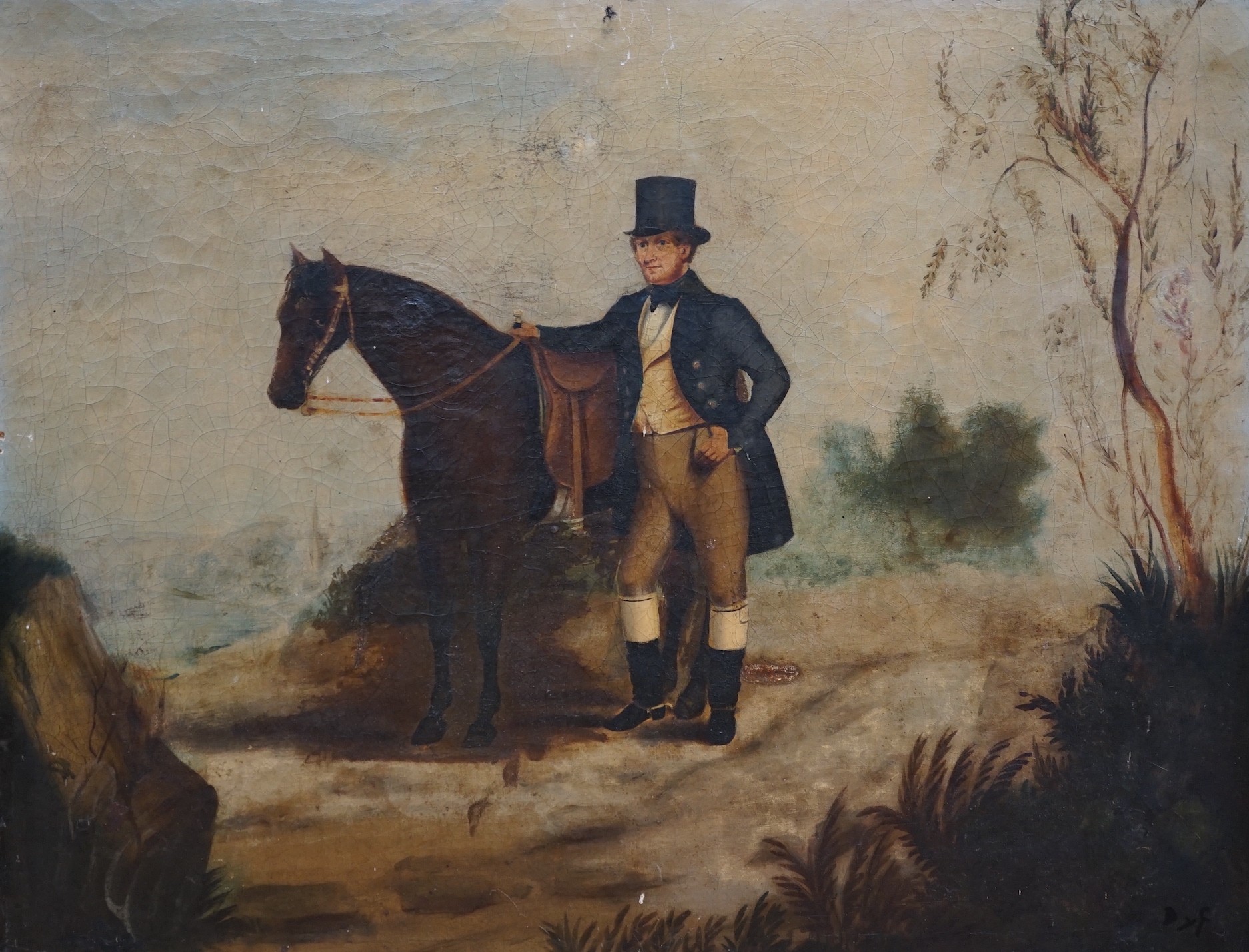 Mid 19th century English School, oil on canvas laid on board, Portrait of a gentleman standing