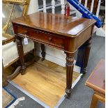 An early Victorian mahogany writing table stamped M Willson, 68 Great Queen Street, width 76cm,