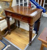 An early Victorian mahogany writing table stamped M Willson, 68 Great Queen Street, width 76cm,