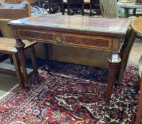 A French gilt metal mounted inlaid Thuya folding card table, width 87cm, depth 55cm, height 74cm