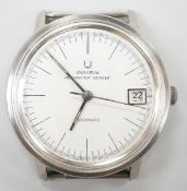 A gentleman's steel Universal automatic wrist watch, with baton numerals and date aperture, case