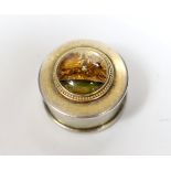 A George V silver and Essex crystal inset pill box, the crystal depicting a horse and jockey,