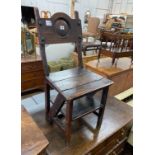 A Victorian oak and mahogany metamorphic library chair, width 39cm, height 82cm