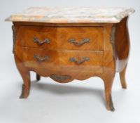 An Apprentice piece: Louis XV style miniature bowfronted French chest, with gilt mounts and pink and