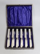 A cased set of six pairs of late Victorian mother of pearl handled silver dessert eaters, P.