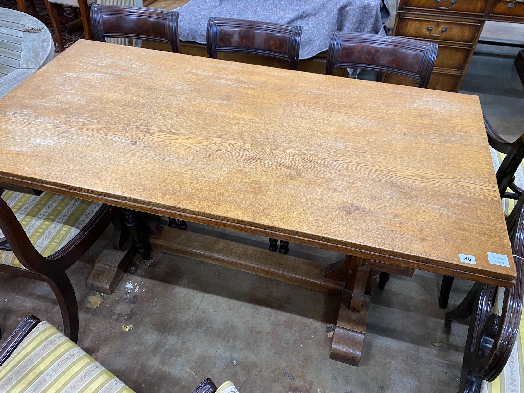 A 20th century rectangular oak refectory dining table, length 152cm, depth 76cm, height 74cm - Image 2 of 3