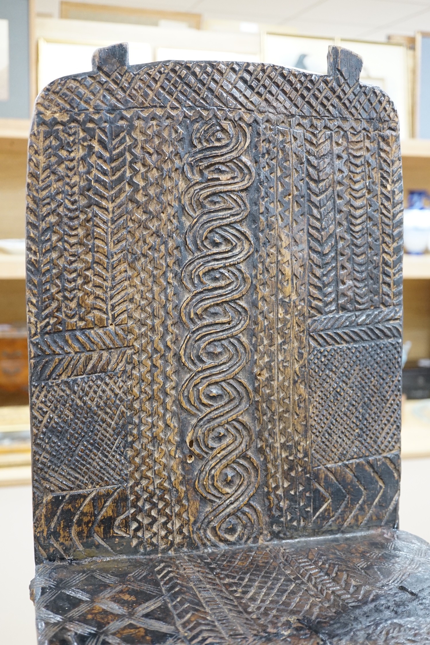 An African tribal carved hardwood chair, possibly Congo. 76cm tall - Image 4 of 5