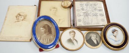 A selection of portrait photographs and miniatures relating to the Robson Family. To include the
