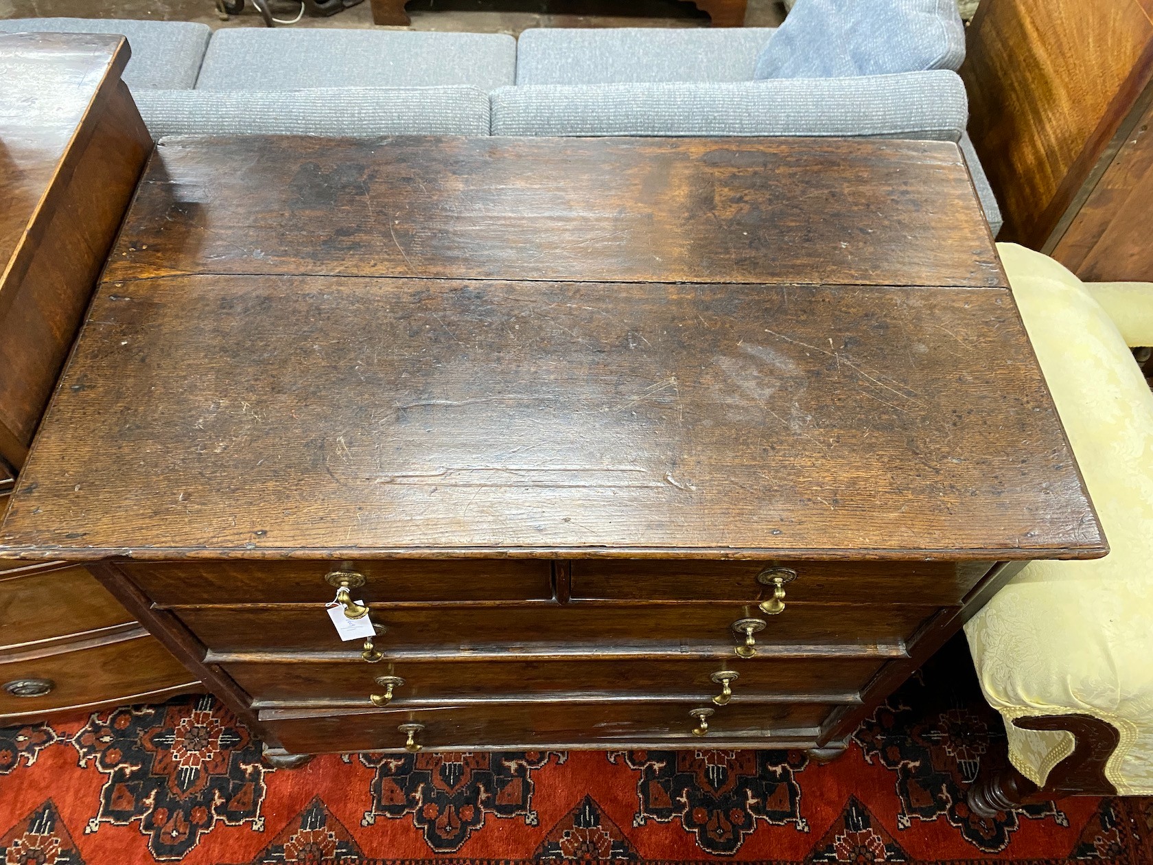 An 18th century oak chest, width 100cm, depth 57cm, height 85cm - Image 2 of 2