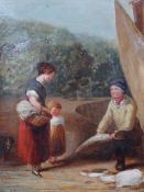 Attributed to Nicholas Condy (1793-1857), oil on canvas, 'Mother and child buying fish from the